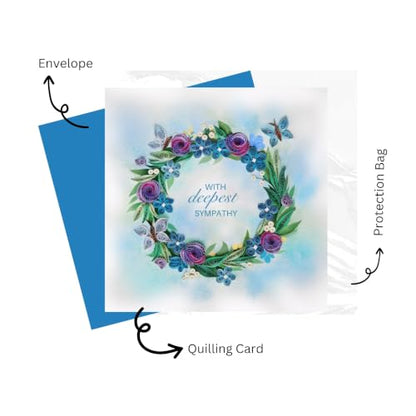 Sympathy Card, Pet Memory Loss Memorial, Quilling Cards for Condolence, Grief, Thinking Of You (Rose and Violet Sympathy) - color: Rose and Violet Sympathy