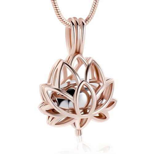 Cremation Jewelry for Ashes Pendant - Lotus Urn Necklace with Mini Keepsake Urn Memorial Ash Jewelry For Women Men - color: Rose Gold