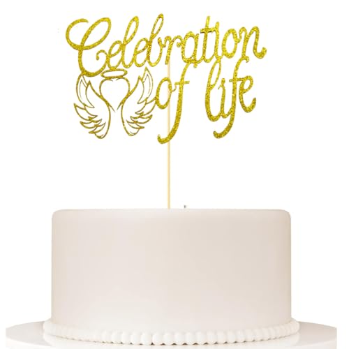 Happy Birthday in Heaven,Celebration of Life Cake Topper for Birthday,Anniversary,Funeral,In Loving Memory, Funeral Decor,Gold Glitter - color: Celebration of Life