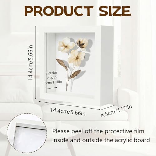 Wazzio 6Pack 5x5 Inch Shadow Box Frame, Wood Display Case Memory Box | 1" Deep Keepsake Frame, Memorabilia Showcase, Photo Ticket Medal Display, Wall Tabletop Picture Frame, Souvenir Gift Box - color: White