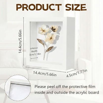 Wazzio 6Pack 5x5 Inch Shadow Box Frame, Wood Display Case Memory Box | 1" Deep Keepsake Frame, Memorabilia Showcase, Photo Ticket Medal Display, Wall Tabletop Picture Frame, Souvenir Gift Box - color: White