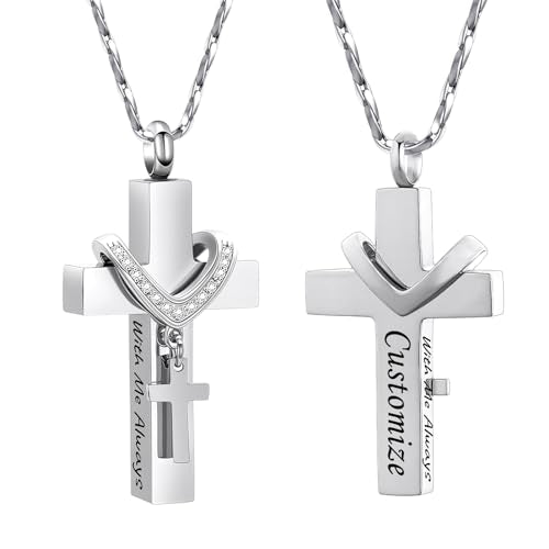 Cross Urn Necklace for Ashes Cremation Jewelry with Mini Keepsake Engraved Memorial Ash Pendant for Loved Ones Sympathy Gift - With Me Always - color: Customize