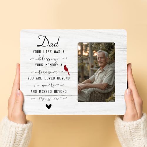 Dad Memorial Picture Frame Gifts for Loss of Father, In Loving Memory Wooden Picture Frames, 4x6 inch Photo - color: Yellow