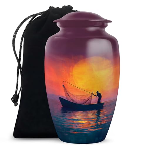 Cremation Urns for Human Ashes, Fisherman Burial Fishing Urn for Ash, Memorial Gift for Grandfather, Medium, Purple, 6 Inch - color: Fishing Urn -3, size: Medium-6Inch