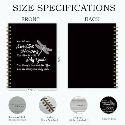 Dragonfly Memorial Gifts Spiral Notebook Journal 5.5x8.3in | Sympathy Bereavement Gifts for Loss of Loved One, Remembrance Condolences Notebook Journals Gift for Loss - color: Mourn Dragonfly
