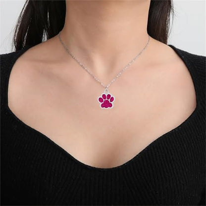 Dreuyet Paw Necklace and Earrings Set for Women Glitter Cute Dog Cat Pet Paw Print Pendant Necklace Earrings Lovely Animal Charm Jewelry Set Gifts - color: Silver Rose