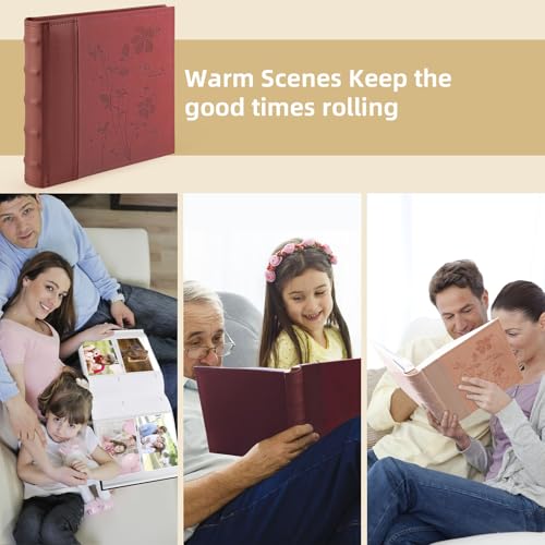 Photo Album holds 4x6 200 Horizontal Pictures with Memo Space (Red) - color: Red