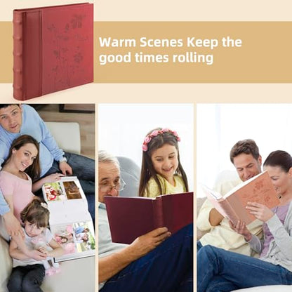 Photo Album holds 4x6 200 Horizontal Pictures with Memo Space (Red) - color: Red