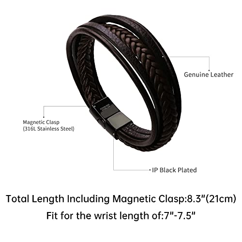 Mens Leather Bracelet with Clasp Cowhide Multi-Layer Braided Leather Mens Bracelet - style: 2pcs Couple leather style&7.5