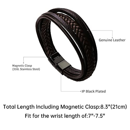 Mens Leather Bracelet with Clasp Cowhide Multi-Layer Braided Leather Mens Bracelet - style: 2pcs Couple leather style&7.5