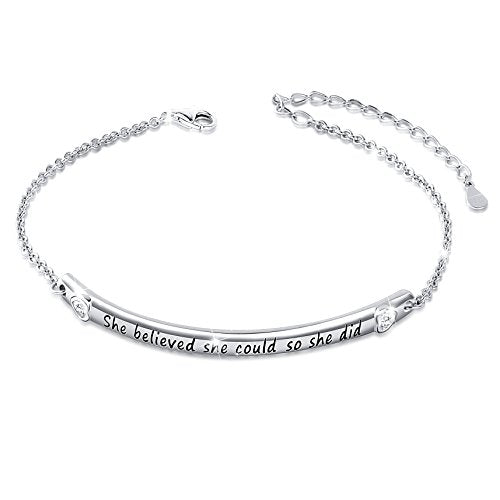 DAOCHONG Sterling Silver Bracelets for Women Engraved Message Mantra Bangle Bracelets Friend Encouragement Gift for Her - style: A-She believed she could so she did bracelet