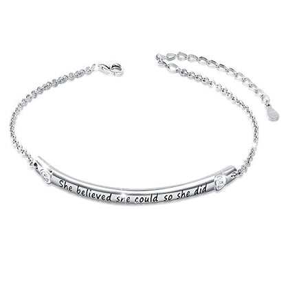 DAOCHONG Sterling Silver Bracelets for Women Engraved Message Mantra Bangle Bracelets Friend Encouragement Gift for Her - style: A-She believed she could so she did bracelet