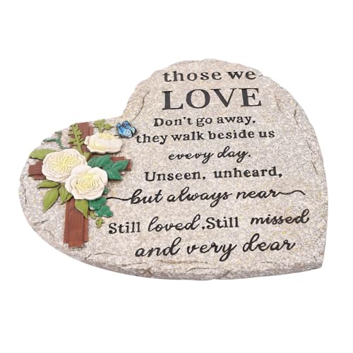 Cross Memorial Garden Stones, 10 inches Sympathy Garden Stone for Loved One, in Memory of Loved one Gifts, Resin Garden Stepping Stones Outdoor, Memorial Gifts