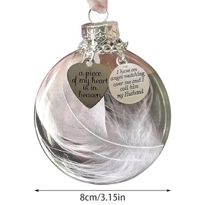 Memorial Ornaments Christmas Clear Feather Ball, A Piece of My Heart is in Heaven, Sympathy Gift for Loss of Loved One (Husband) - color: Husband