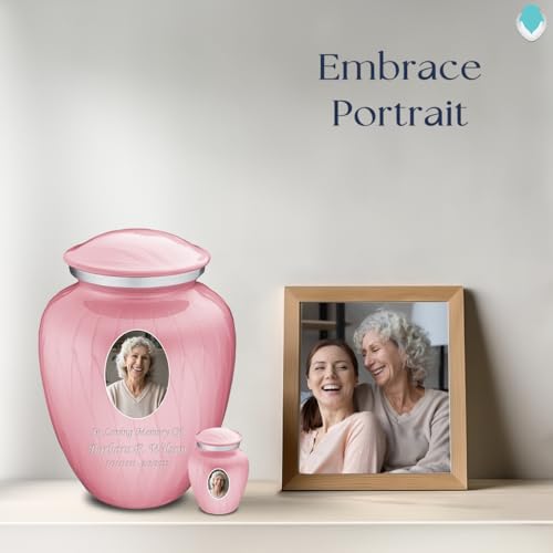 Embrace Keepsake Personalized Picture Cremation Urns for Human Ashes I Pearl Light Pink Photo Funeral Urn for Men and Women with Double Side Engraving I 3.5 lbs - color: Pearl Pink