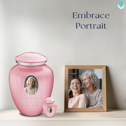 Embrace Keepsake Personalized Picture Cremation Urns for Human Ashes I Pearl Light Pink Photo Funeral Urn for Men and Women with Double Side Engraving I 3.5 lbs - color: Pearl Pink
