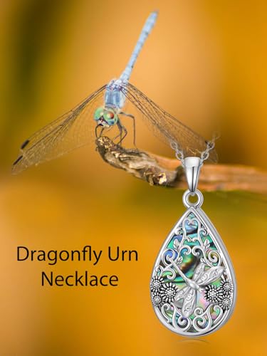 WINNICACA Urn Necklaces for Ashes 925 Sterling Silver Butterfly Hummingbird Dragonfly Teardrop Ash Necklace Cremation Jewelry Urn Pendants for Women Memorial Gifts for Birthday Christmas Funeral - style: 2-Dragonfly Urn Necklace