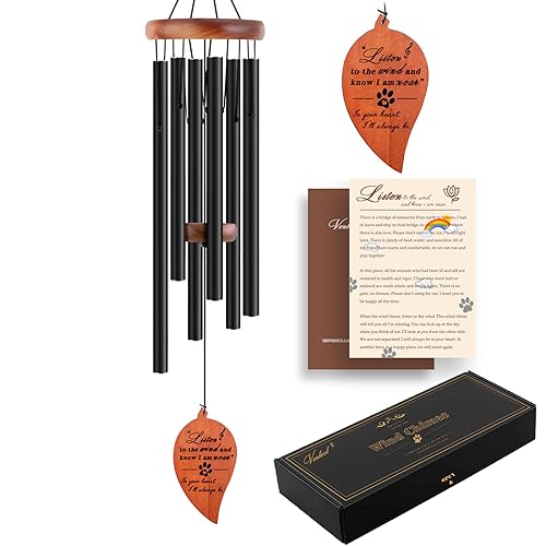 Pet Loss Gifts, 28'' Dog Memorial Wind Chimes, Loss of Dog Sympathy Gift, Pet Loss Passing Away Remembrance Bereavement Gift - color: B-leaf-black