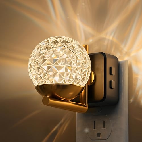 L LOHAS LED Night Lights Plug Into Wall, Dusk to Dawn Sensor | 10-Color RGB Dimmable Night Light, 180°Rotating Plug in Night Light for Bathroom, Hallway, Bedroom, Stairway - color: Gold Ball RGB, size: 1 Pack