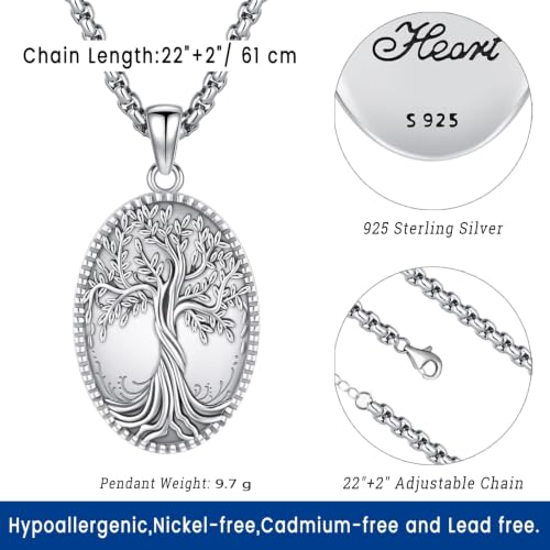 Eusense Tree of Life Necklace for Women Men Sterling Silver 925 Tree Urn Locket Cremation Jewelry Family Tree Pendant Gifts for Her Him Mom Dad Grandma Daughter - style: I-B-Tree of Life Necklace