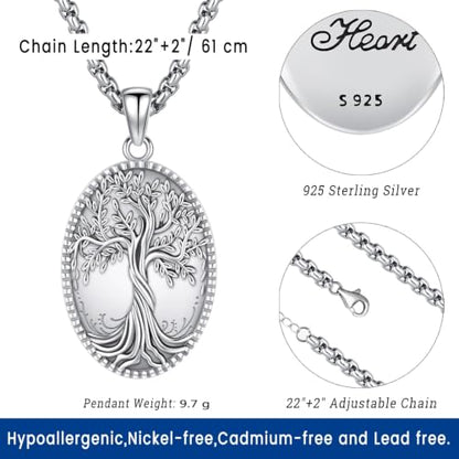 Eusense Tree of Life Necklace for Women Men Sterling Silver 925 Tree Urn Locket Cremation Jewelry Family Tree Pendant Gifts for Her Him Mom Dad Grandma Daughter - style: I-B-Tree of Life Necklace
