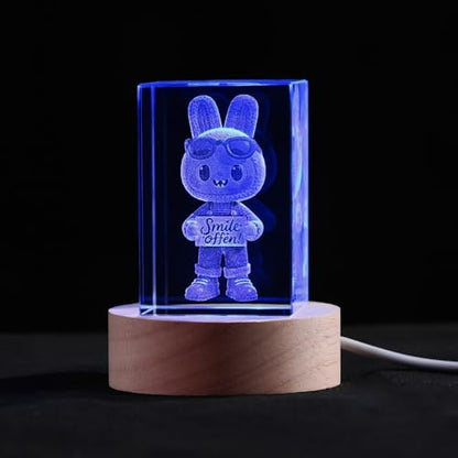 Crystal Ball Night Light, 3D Easter Bunny Crystal Ball Decor, Laser Engraved Glass Sphere with Wooden Base, USB LED Night Light for Bedroom Desk - size: 3D Smile Bunny