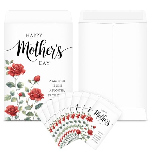 AmazingSpark 50 Pcs Mother's Day Seed Packets Self-Adhesive Flower Seed Envelopes Party Favors & Church Gifts for Mom DIY Empty Floral Mini Organizers, No Seeds (Rose) - style: Rose
