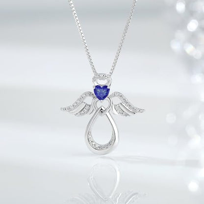 925 Sterling Silver Guardian Angel Pendant Necklace for Women with Birthstone Cubic Zirconia Little Angel Pendant Necklace Jewelry 18 inch Chain - color: 09-Sept-Sapphire