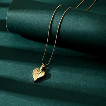 Love Heart Cremation Jewelry Urn Necklaces Butterfly Urn Necklaces for Ashes Memorial Keepsake Pendant for Women Men Gifts With Funnel Kit & Bag - color: Gold