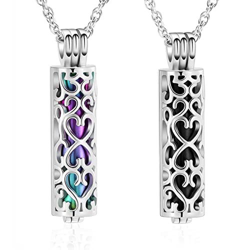 shajwo Cylinder Urn Necklace for Ashes for Women Men Cremation Jewelry Keepsake Memorial Human Pet Ashes Pendant - color: 2PCS Cylider Rainbow/Black