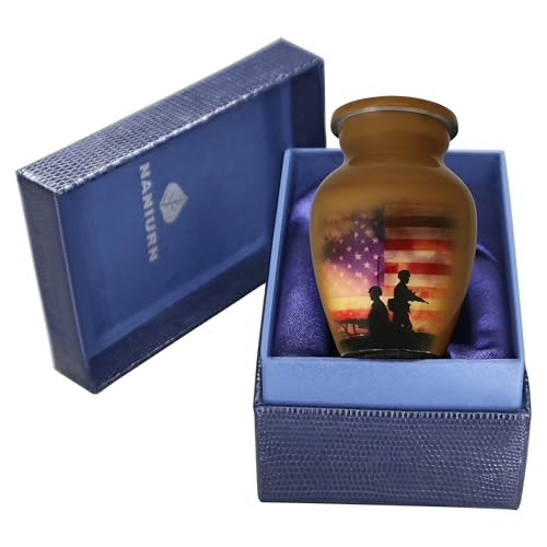 NANIURN Keepsake Urns for Human Ashes, Brown Military Flag Cremation Urn | Small Urns for Ashes for Women and Men, Keepsakes for Ashes of Loved Ones, Family Sharing, Cremated Remains, Home Memorial - color: Brown, size: Small / Keepsake