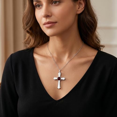 YYB Urn Necklace for Ashes Women Heart Birthstone Cross Cremation Jewelry | Memorial Keepsake Funeral Jewelry for Loved Ones (with Funnel Filler) - color: 01--Garnet January