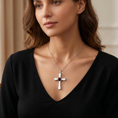 YYB Urn Necklace for Ashes Women Heart Birthstone Cross Cremation Jewelry | Memorial Keepsake Funeral Jewelry for Loved Ones (with Funnel Filler) - color: 01--Garnet January