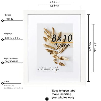 8x10 Picture Frame White 3 Pcs set can Display 5x7 Picture with Mat or 8x10 Without Mat on the Wall - color: White, size: 8x10 in-3Pack