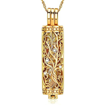 shajwo Cylinder Cremation Jewelry Tree of Life Urn Ashes Necklace for Women Men Vial Cremation Ash Pendant Loved One Memorial Jewelry - color: Gold-Glass