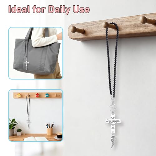 Memorial Car Charm Cross Rear View Mirror Hanging Accessories Sympathy Gift for Loss of Sister Brother Dad Mom Daughter Son Grief Bereavement Remembrance Keepsake Car Interior Decor