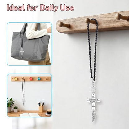 Memorial Car Charm Cross Rear View Mirror Hanging Accessories Sympathy Gift for Loss of Sister Brother Dad Mom Daughter Son Grief Bereavement Remembrance Keepsake Car Interior Decor