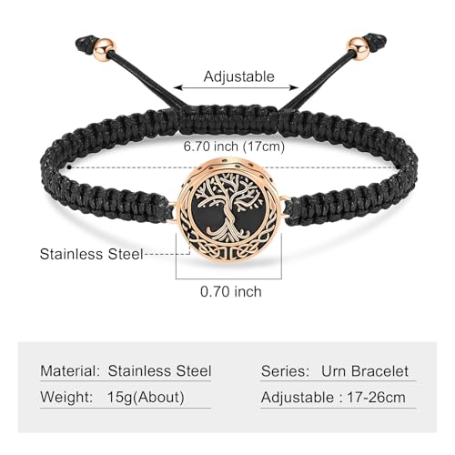 Urn Bracelet for Ashes Tree of Life Cremation Jewelry Adjustable Keepsake Bracelet Memorial Jewelry tainless Steel Ashes Pendant for Women Men - color: rose gold