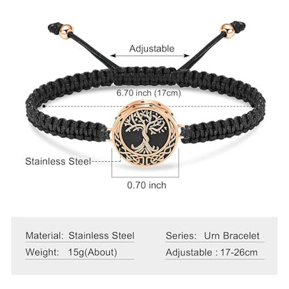 Urn Bracelet for Ashes Tree of Life Cremation Jewelry Adjustable Keepsake Bracelet Memorial Jewelry tainless Steel Ashes Pendant for Women Men - color: rose gold