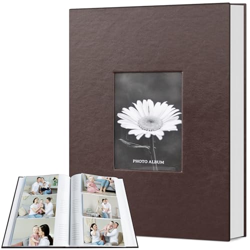 Popotop Photo Album 4x6 300 Photos with Writing Space, Leather Cover Album with Display Picture Window, Photo Book for Wedding Family Baby Gift - color: Coffee, size: 300 Pockets