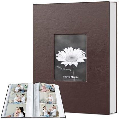 Popotop Photo Album 4x6 300 Photos with Writing Space, Leather Cover Album with Display Picture Window, Photo Book for Wedding Family Baby Gift - color: Coffee, size: 300 Pockets