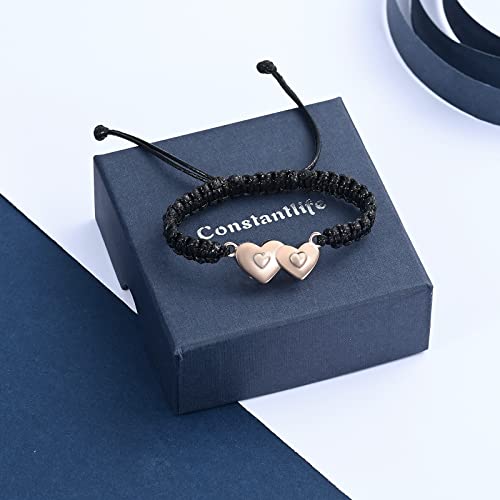 constantlife Double Heart Cremation Bracelet for Ashes for Women Stainless Steel Pendant Urn Memorial Jewelry Loved Ones Human Pet Funeral Keepsake Gift - color: Rose Golden
