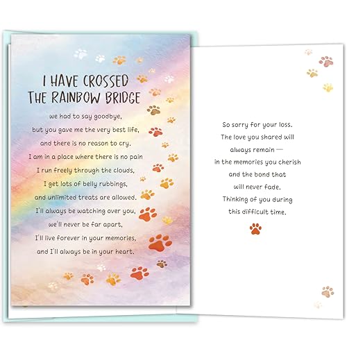 Pet Loss Sympathy Cards Gift for Dog Cat, Bereavement Condolence Card Gift for Friend Family Pet Owner, Rainbow Bridge Memorial Card - color: for Dog Cat