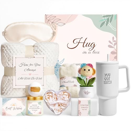 Get Well Soon Self Care Gifts for Women After Surgery Recovery, Sympathy Comfort Care Package, Inspirational Encouragement Condolence Gift Basket, Thinking of You Spa Birthday Gift Sets for Her - color: Ivory White