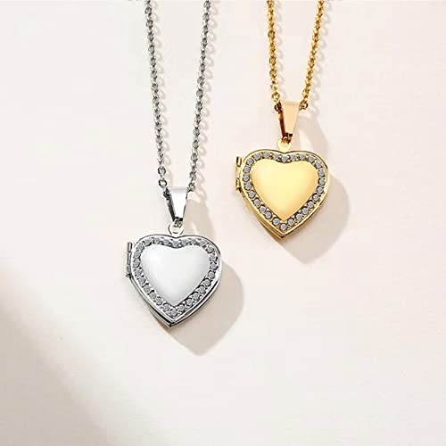 KunBead Women's Heart Photo Locket Necklace with Picture inside I Love You Heart Shaped Jewelry Pendant Necklace - color: gold