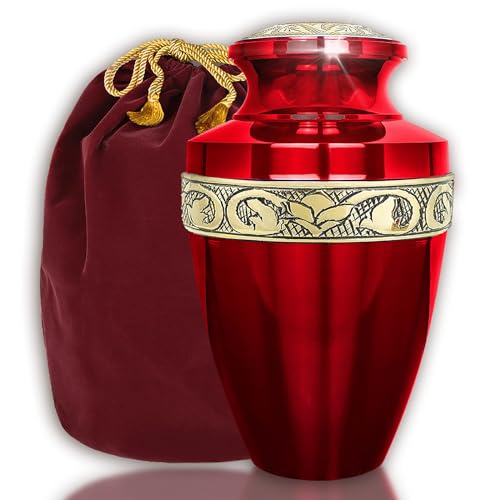 Trupoint Memorials Cremation Urns for Human Ashes, Funeral Memorial Urn for Male and Female, Decorative Burial Grecian Urn Collection for Adult Men & Women - Grecian Red and Gold, Adult (200 LB) - color: Red, size: Adult