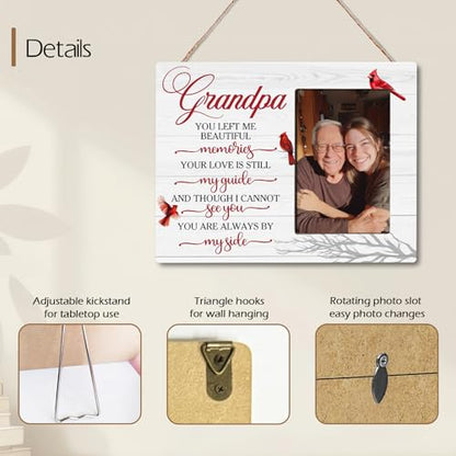 Grandpa Memorial Bereavement Butterfly Wooden Picture Frame Gifts for Loss of Grandpa, Always By My Side Sympathy Gifts for Loss of Grandfather, Fits 4x6 Photo Frame - color: Red-grandpa