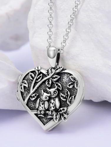 Dorunmo Locket Necklace 925 Sterling Silver Pictures Photo Keep Someone Near to You Custom Lockets Mother's Day Jewelry Personalized Photo Locket Gifts - color: N-Owl, style: Locket Only
