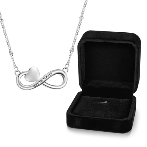 XIUDA Infinity Cremation Jewelry Heart Urn Necklace for Ashes Stainless Steel Urn Pendant Memorial Ashes Necklace for Women Men - color: Silver with box