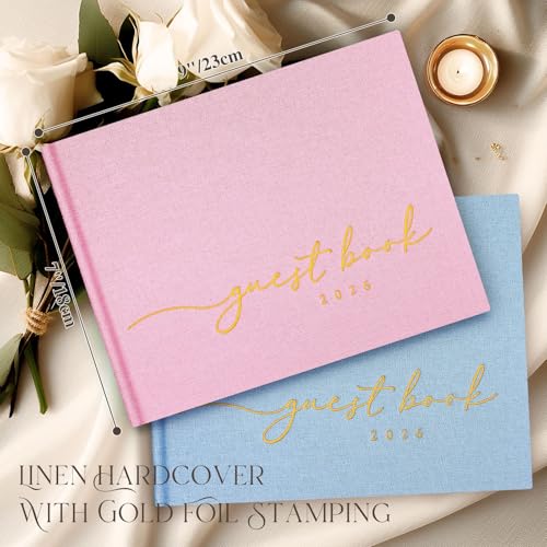Lanpn Wedding Guest Book 2026 - Linen Hardcover Guestbook Wedding Reception with 108 Blank Pages for Sign in and Photos - Guest Book for Wedding Bridal Shower Baby Shower Party (Pink) - color: Pink
